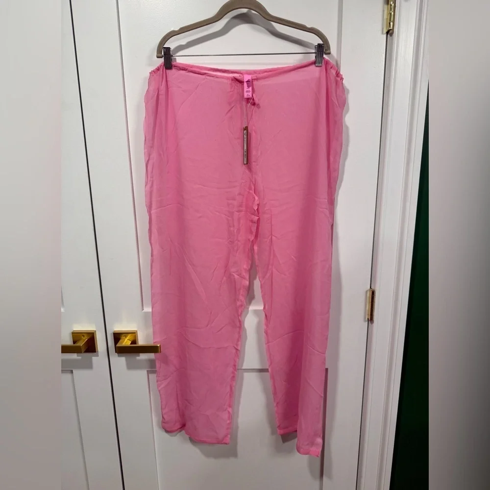NWT Skims Women’s Hot Pink Crinkle Silk Swim Cover Up Pants - Size XL